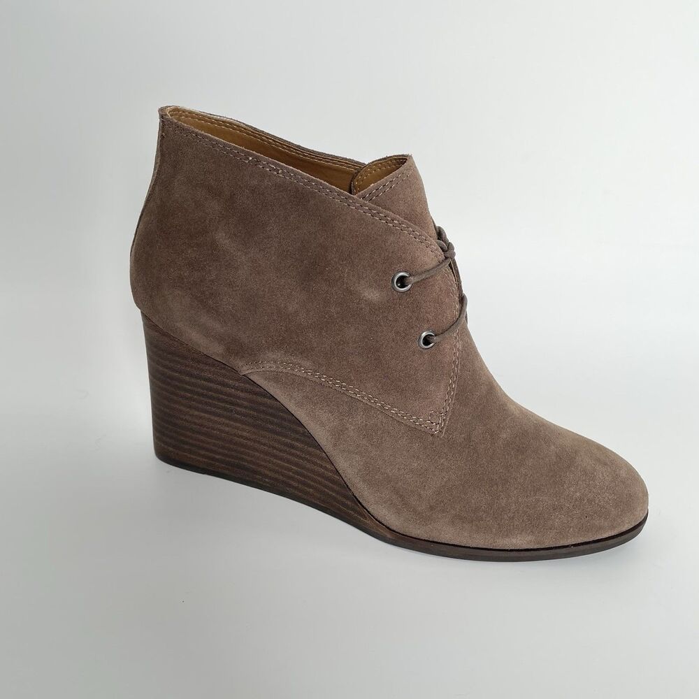 Lucky Brand Shiijo Ankle Wedge Bootie Womens Oiled Suede Taupe Size 11M New - Picture 2 of 11